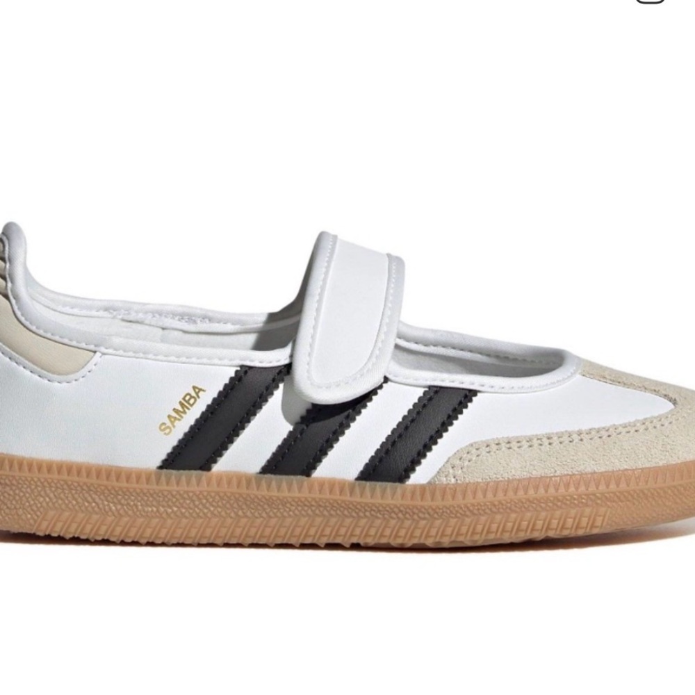 Brand New with Box Adidas Samba Jane Sneakers - White, Black, and Tan Size 7.5